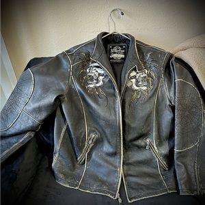 Limited edition Affliction screaming skulls leather jacket